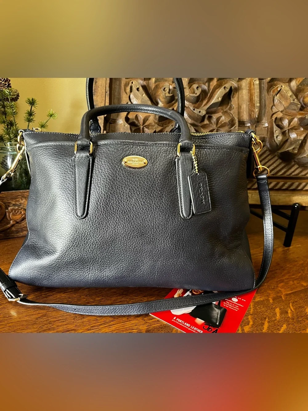 Coach Morgan Midnight (Dk Navy) Pebbled Leather Satchel w Shoulder Strap F35185